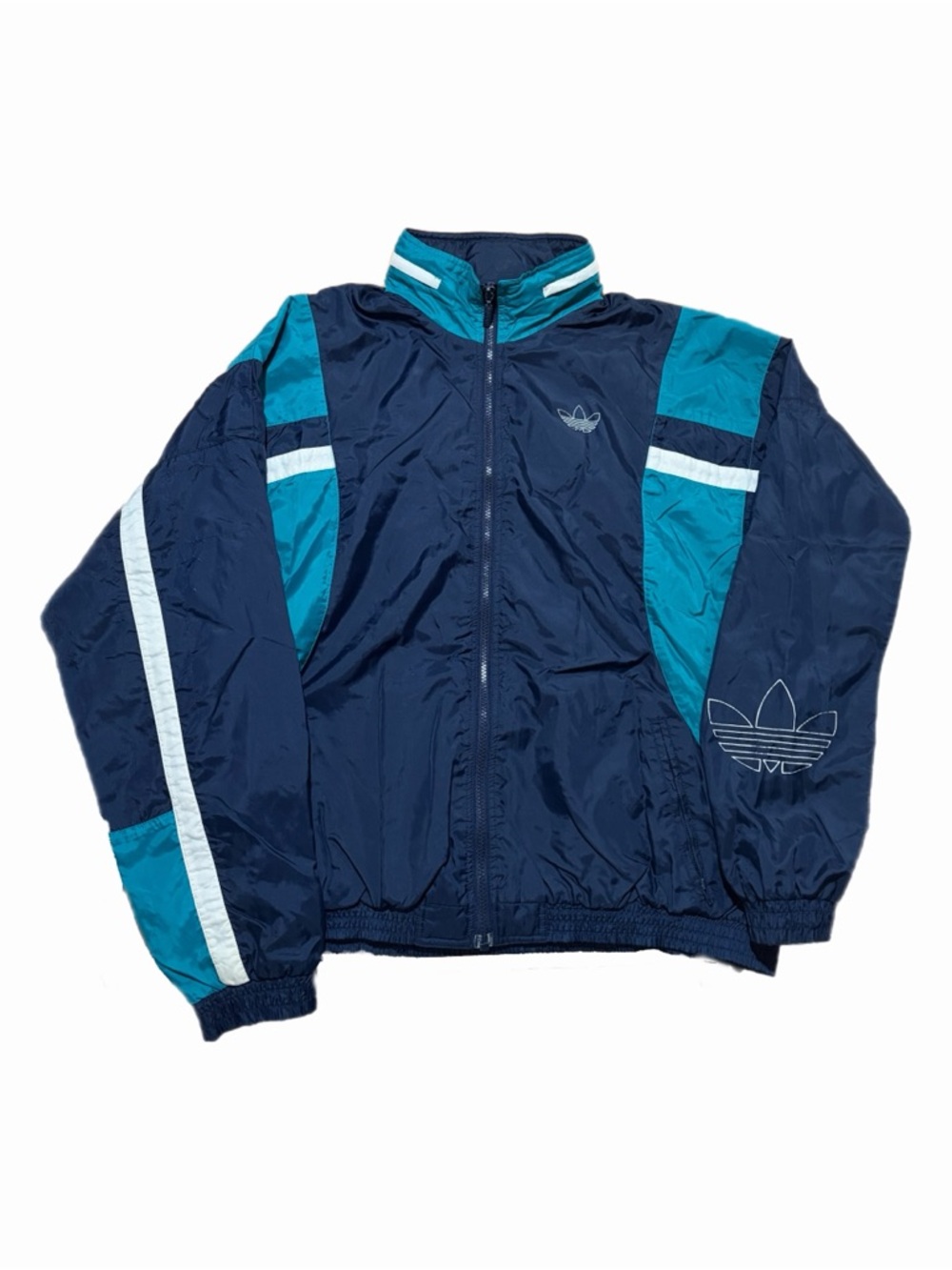 Vintage Adidas Originals Jacket Mens L Blue Teal Colorblock Windbreaker 90s